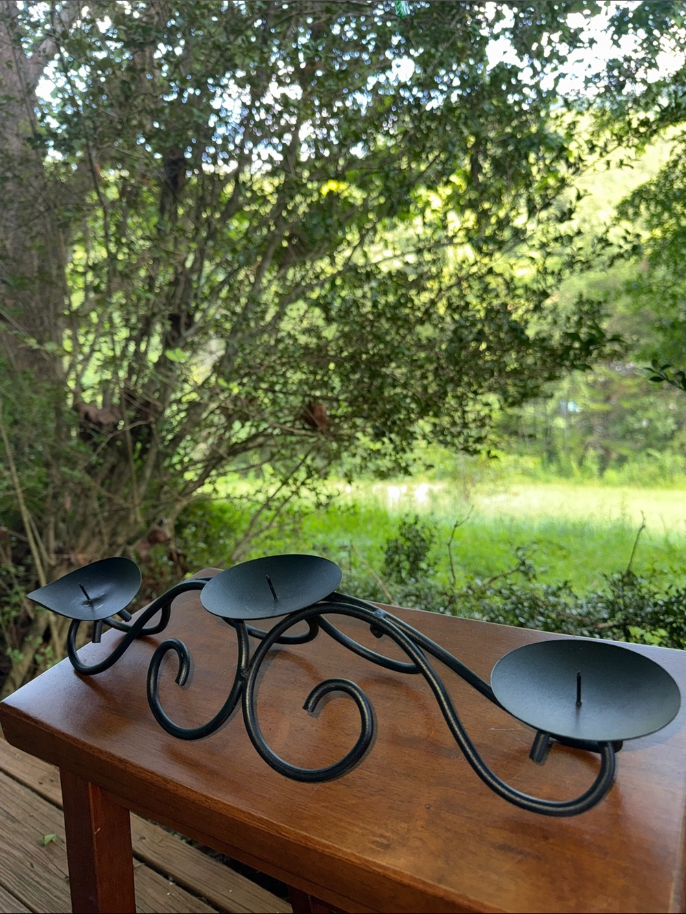 Vintage Black Metal Matt Scroll 📜 Triple Candle Holder -